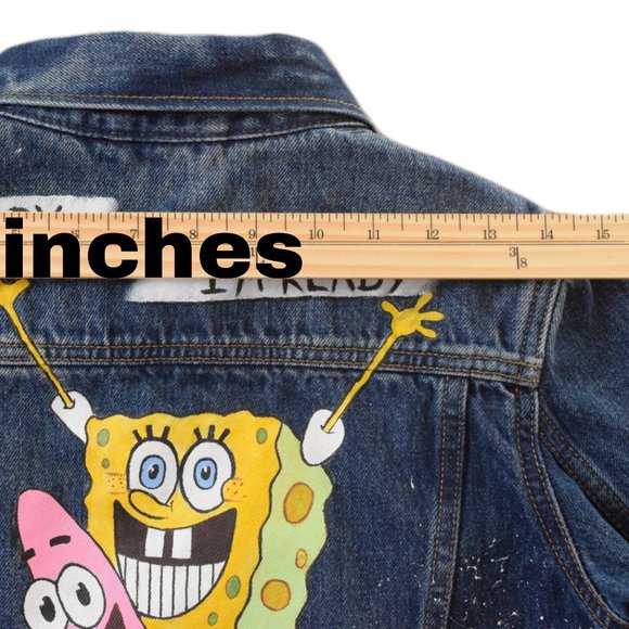 Denim Jacket Sponge Bob Boys L Hand Painted - Picture 4 of 14